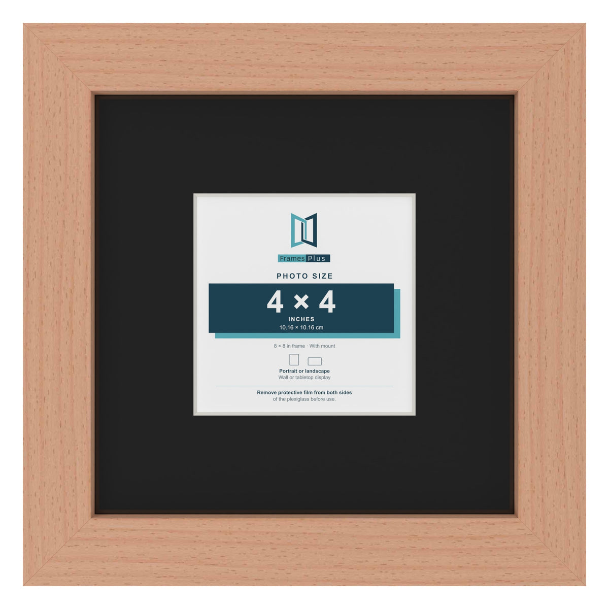Beech 8 x 8 inch picture frame with a black mount for a 4 x 4 inch photo