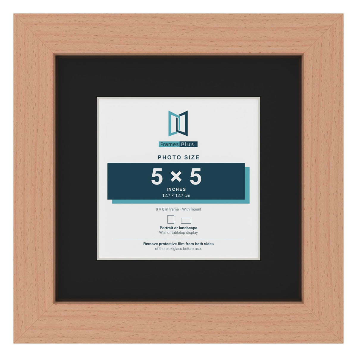 Beech 8 x 8 inch picture frame with a black mount for a 5 x 5 inch photo
