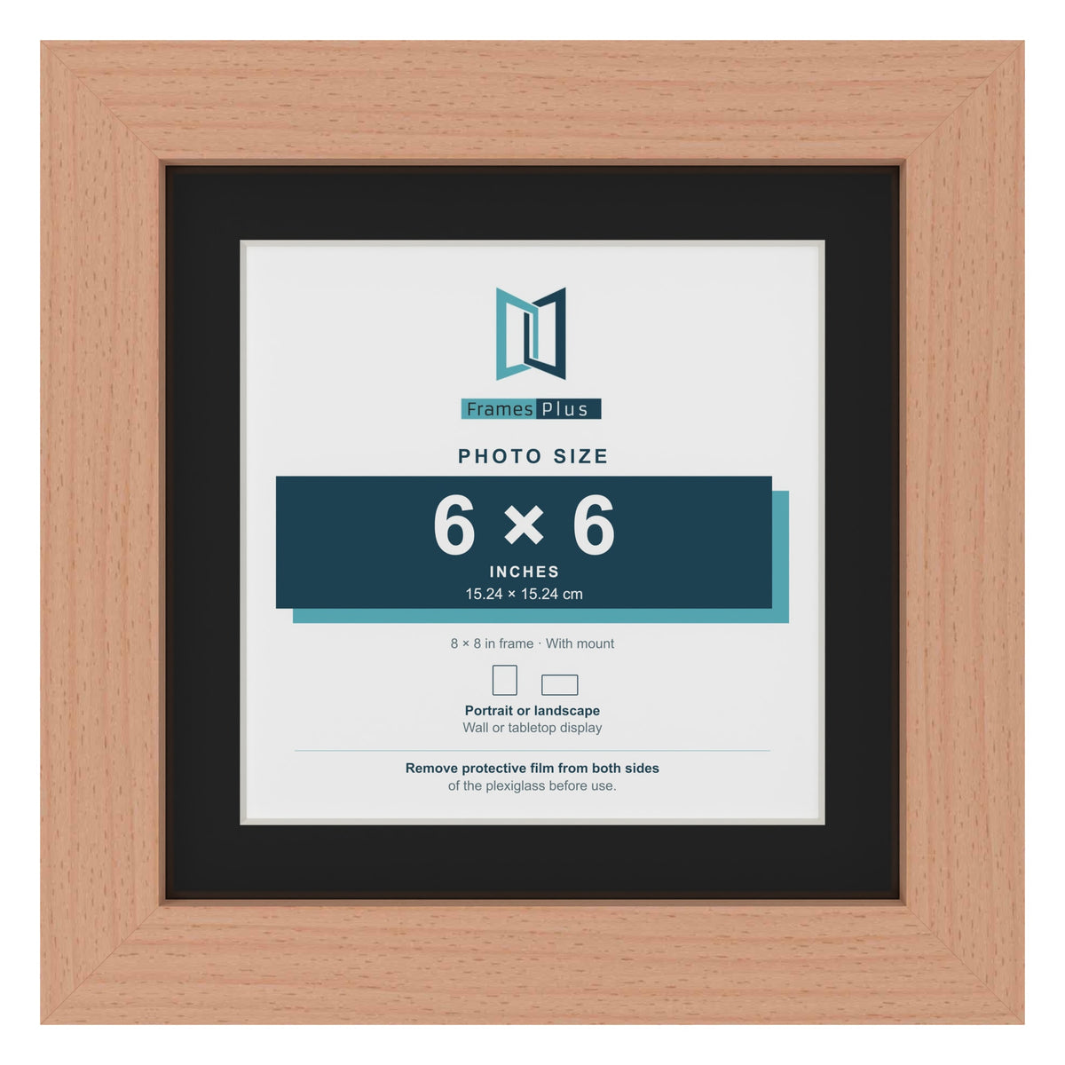 Beech 8 x 8 inch picture frame with a black mount for a 6 x 6 inch photo