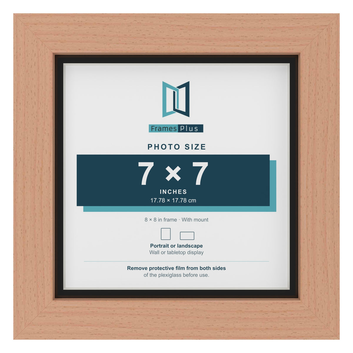 Beech 8 x 8 inch picture frame with a black mount for a 7 x 7 inch photo