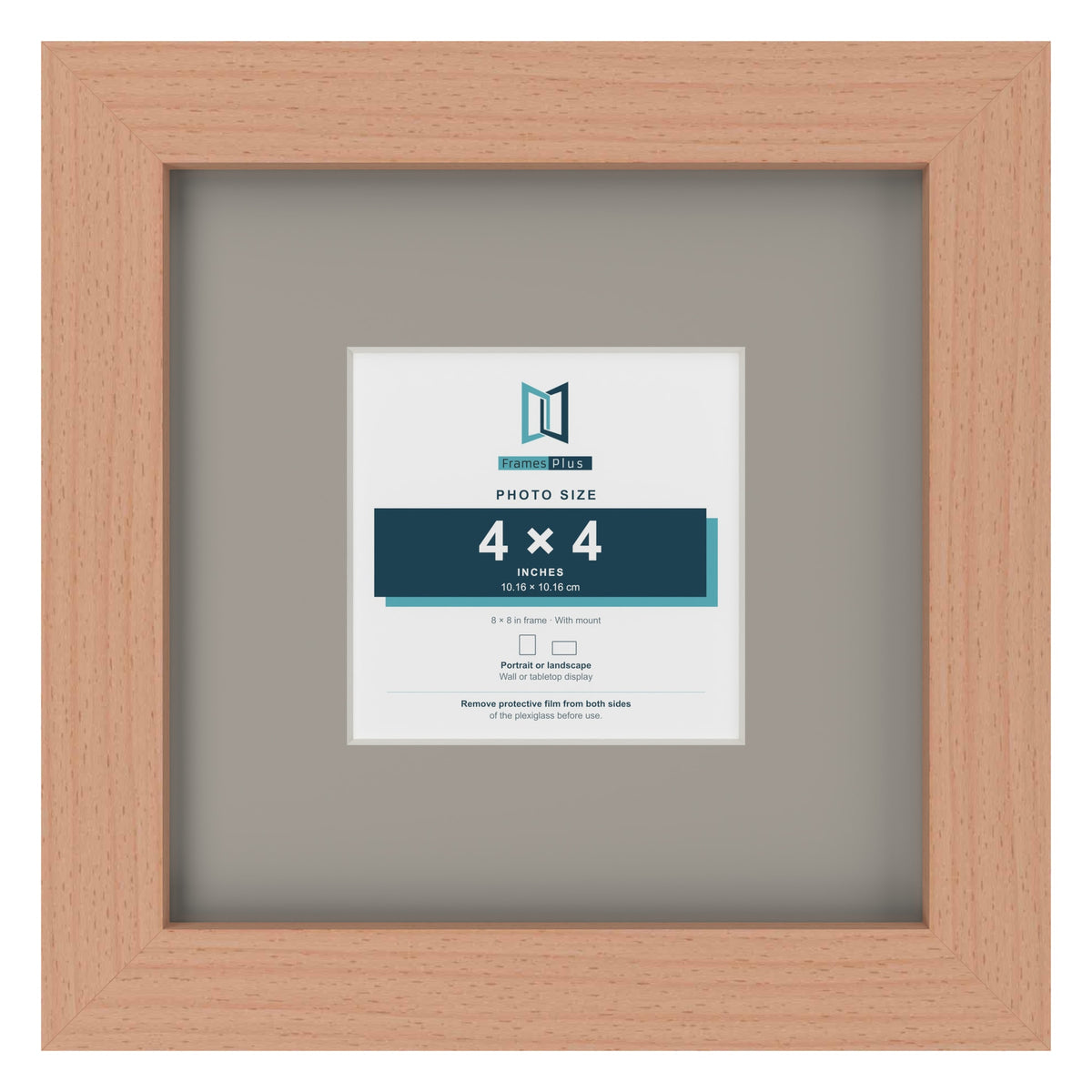 Beech 8 x 8 inch picture frame with a Dawn Grey mount for a 4 x 4 inch photo