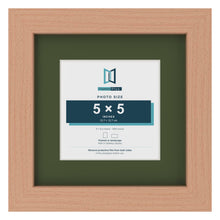 Beech 8 x 8 inch picture frame with a green mount for a 5 x 5 inch photo