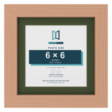 Beech 8 x 8 inch picture frame with a green mount for a 6 x 6 inch photo
