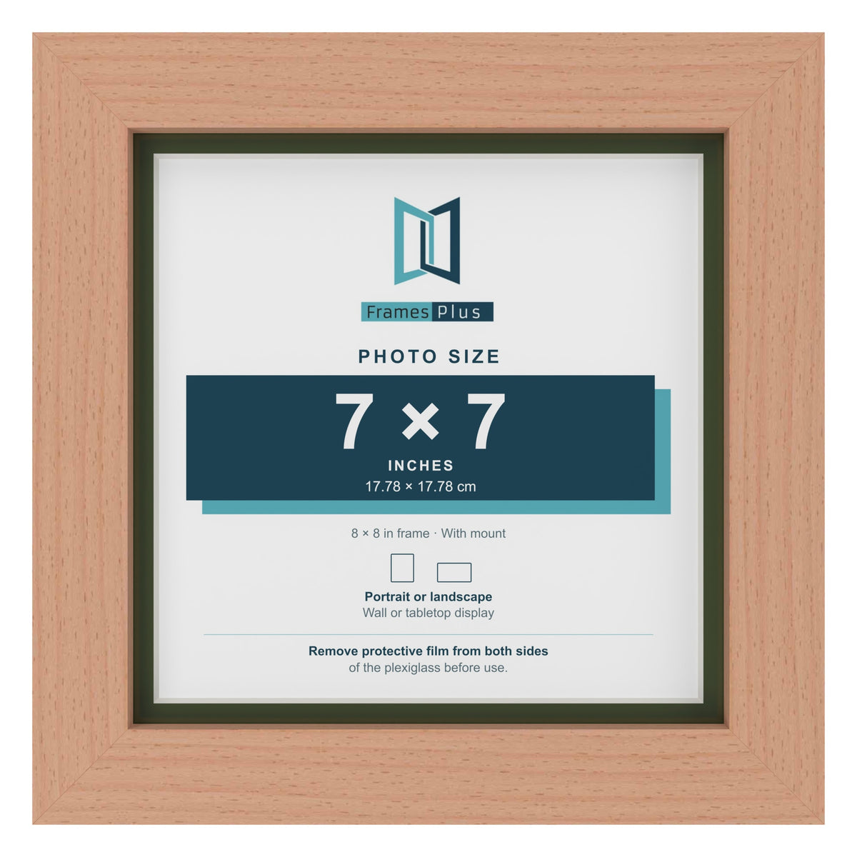 Beech 8 x 8 inch picture frame with a green mount for a 7 x 7 inch photo