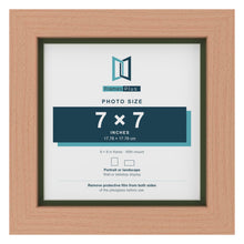Beech 8 x 8 inch picture frame with a green mount for a 7 x 7 inch photo