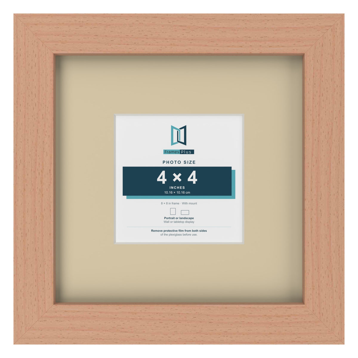 Beech 8 x 8 inch picture frame with an ivory mount for a 4 x 4 inch photo
