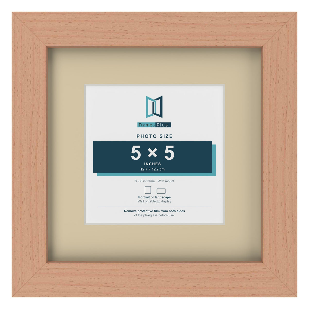 Beech 8 x 8 inch picture frame with an ivory mount for a 5 x 5 inch photo