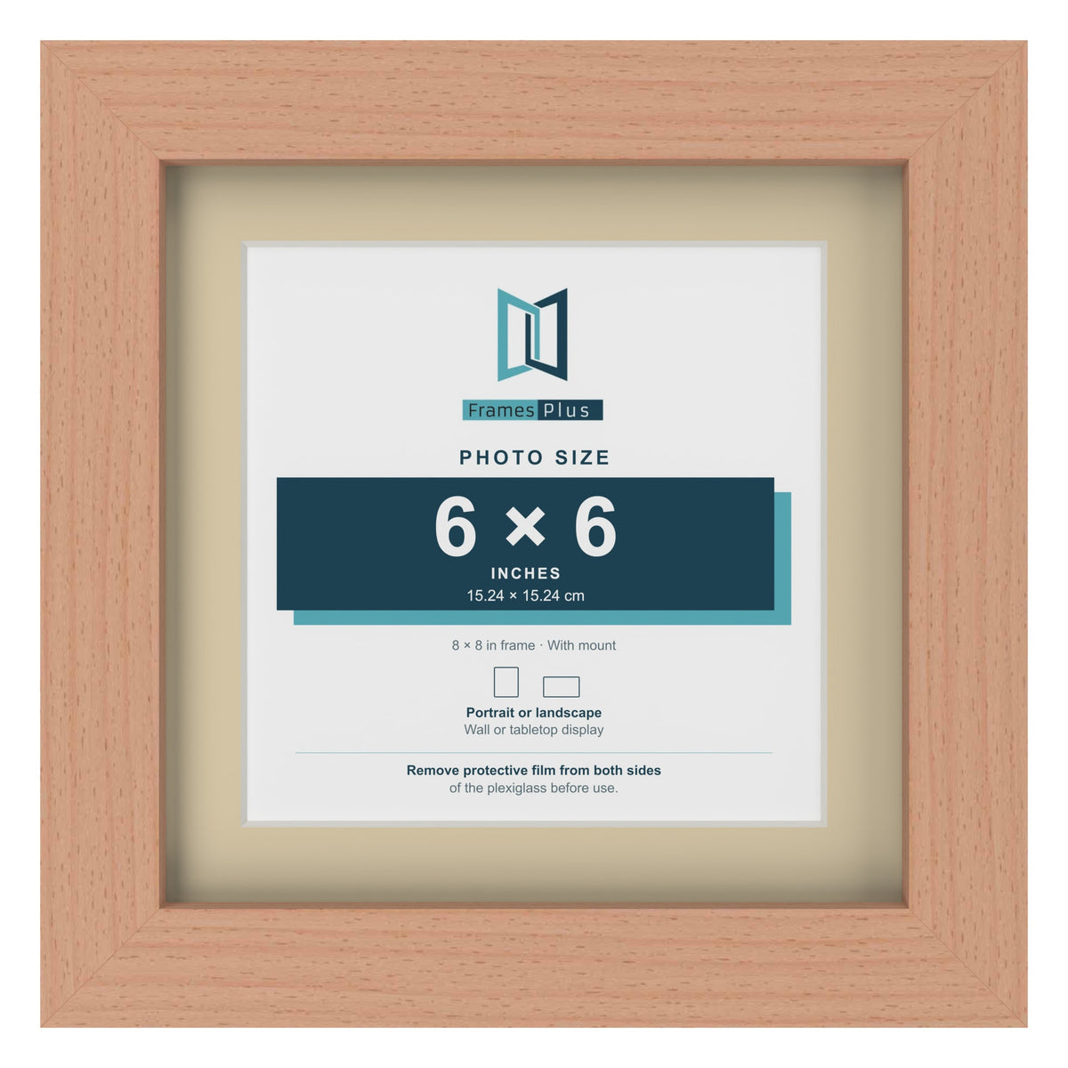 Beech 8 x 8 inch picture frame with an ivory mount for a 6 x 6 inch photo