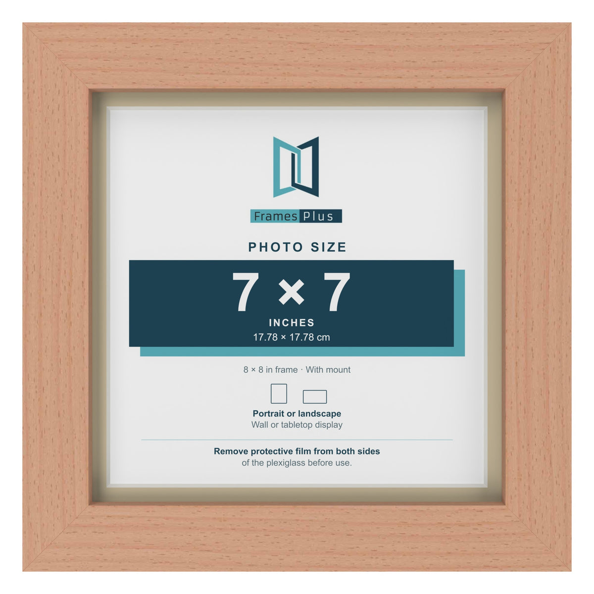 Beech 8 x 8 inch picture frame with an ivory mount for a 7 x 7 inch photo