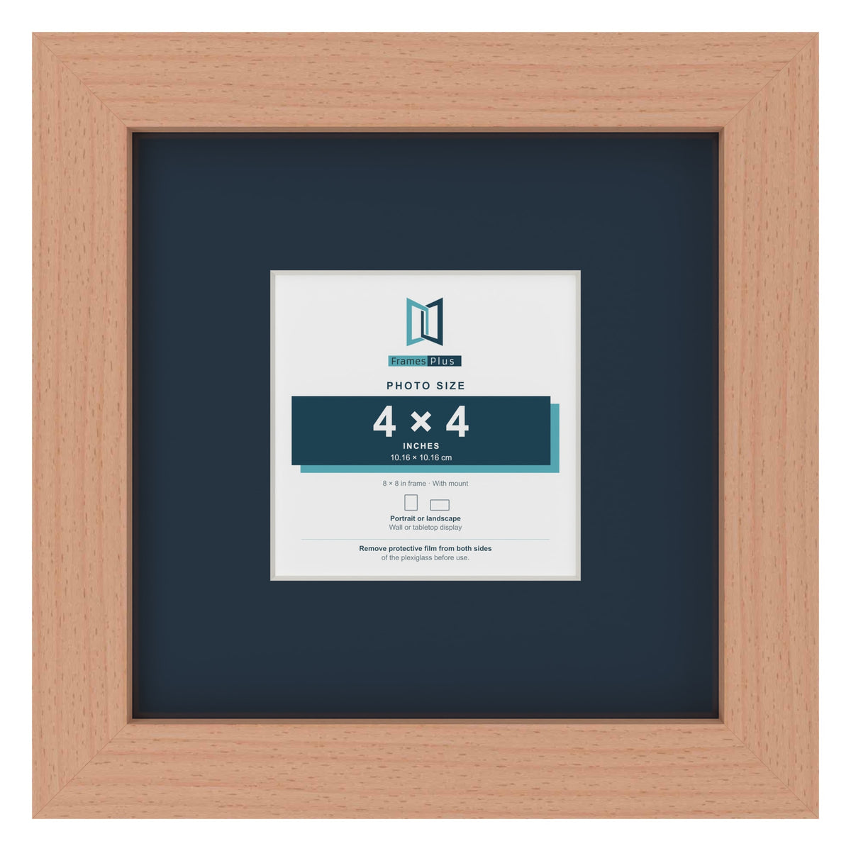 Beech 8 x 8 inch picture frame with a Pacific Blue mount for a 4 x 4 inch photo