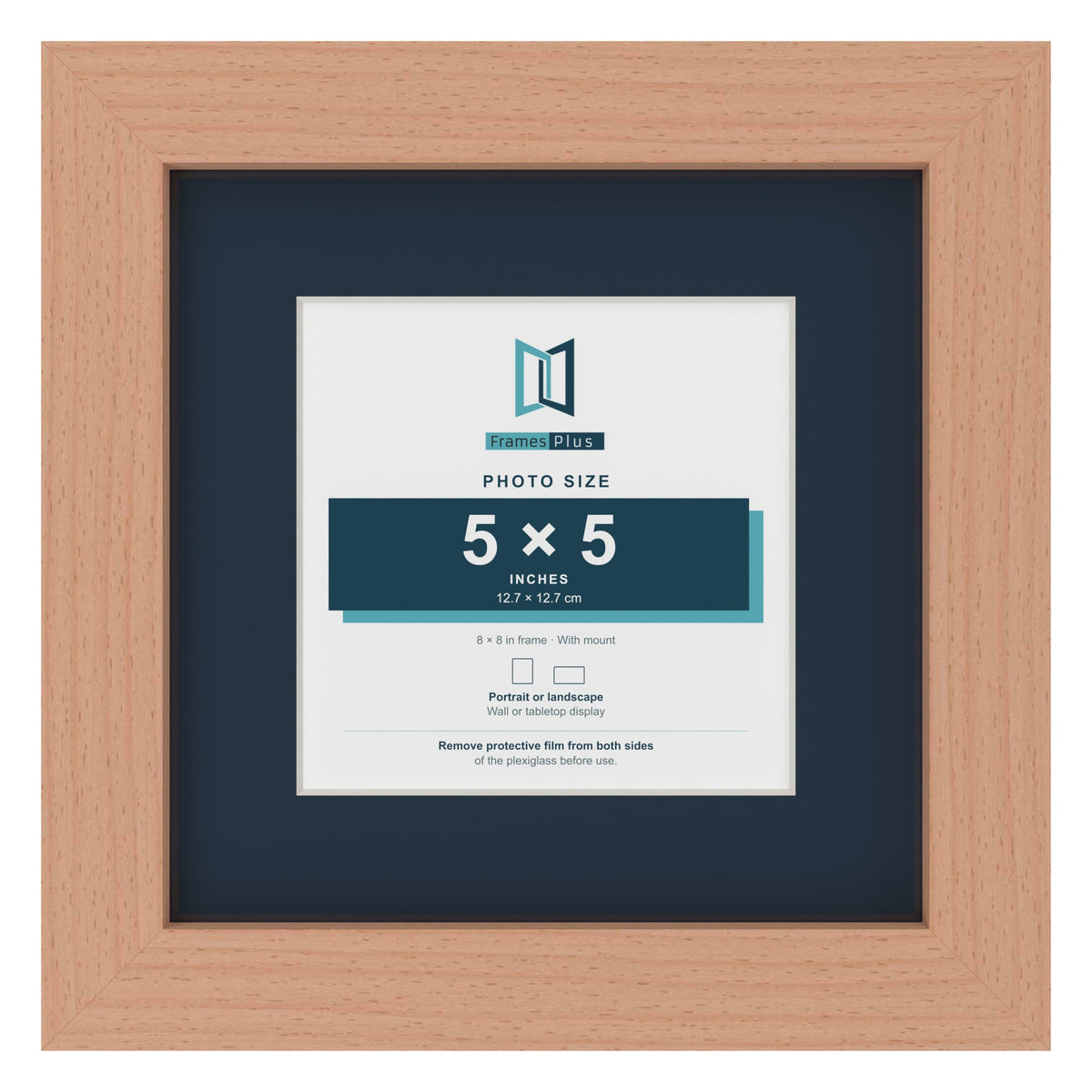 Beech 8 x 8 inch picture frame with a Pacific Blue mount for a 5 x 5 inch photo