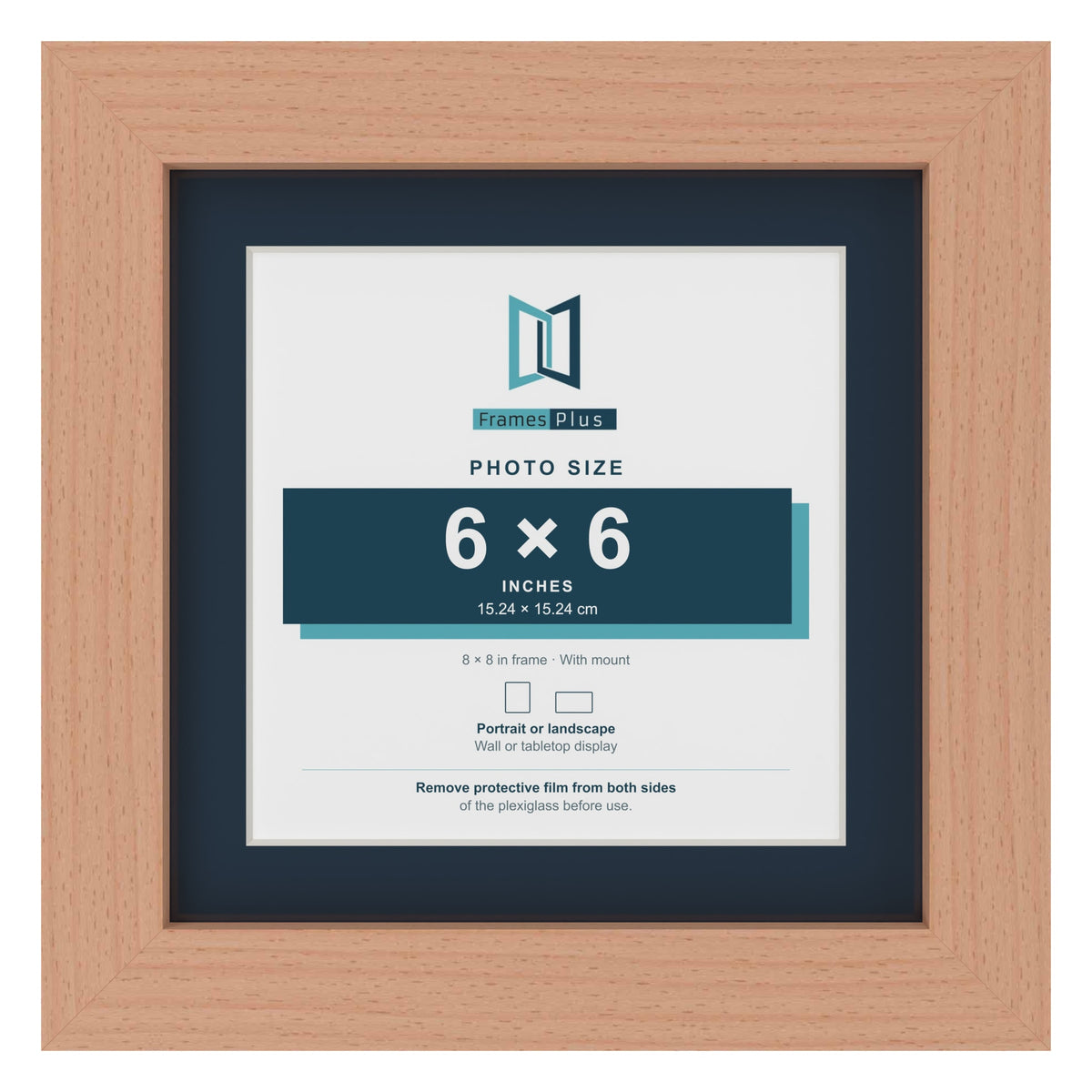Beech 8 x 8 inch picture frame with a Pacific Blue mount for a 6 x 6 inch photo
