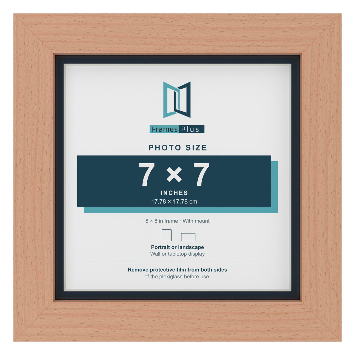 Beech 8 x 8 inch picture frame with a Pacific Blue mount for a 7 x 7 inch photo