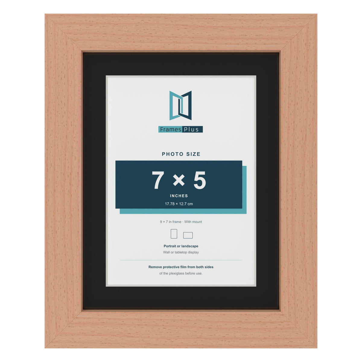 Beech 9 x 7 inch picture frame with a black mount for a 7 x 5 inch photo