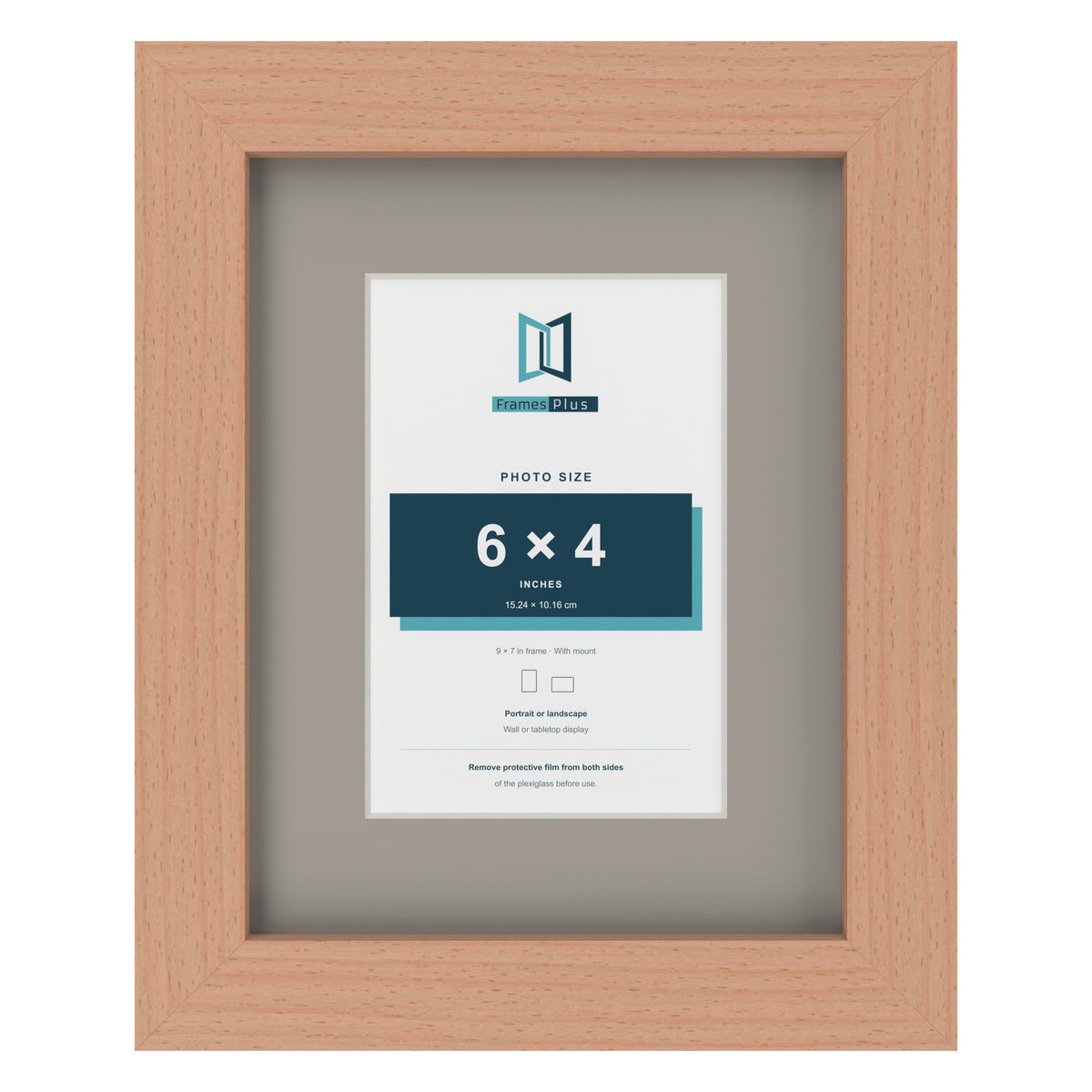 Beech 9 x 7 inch picture frame with a Dawn Grey mount for a 6 x 4 inch photo