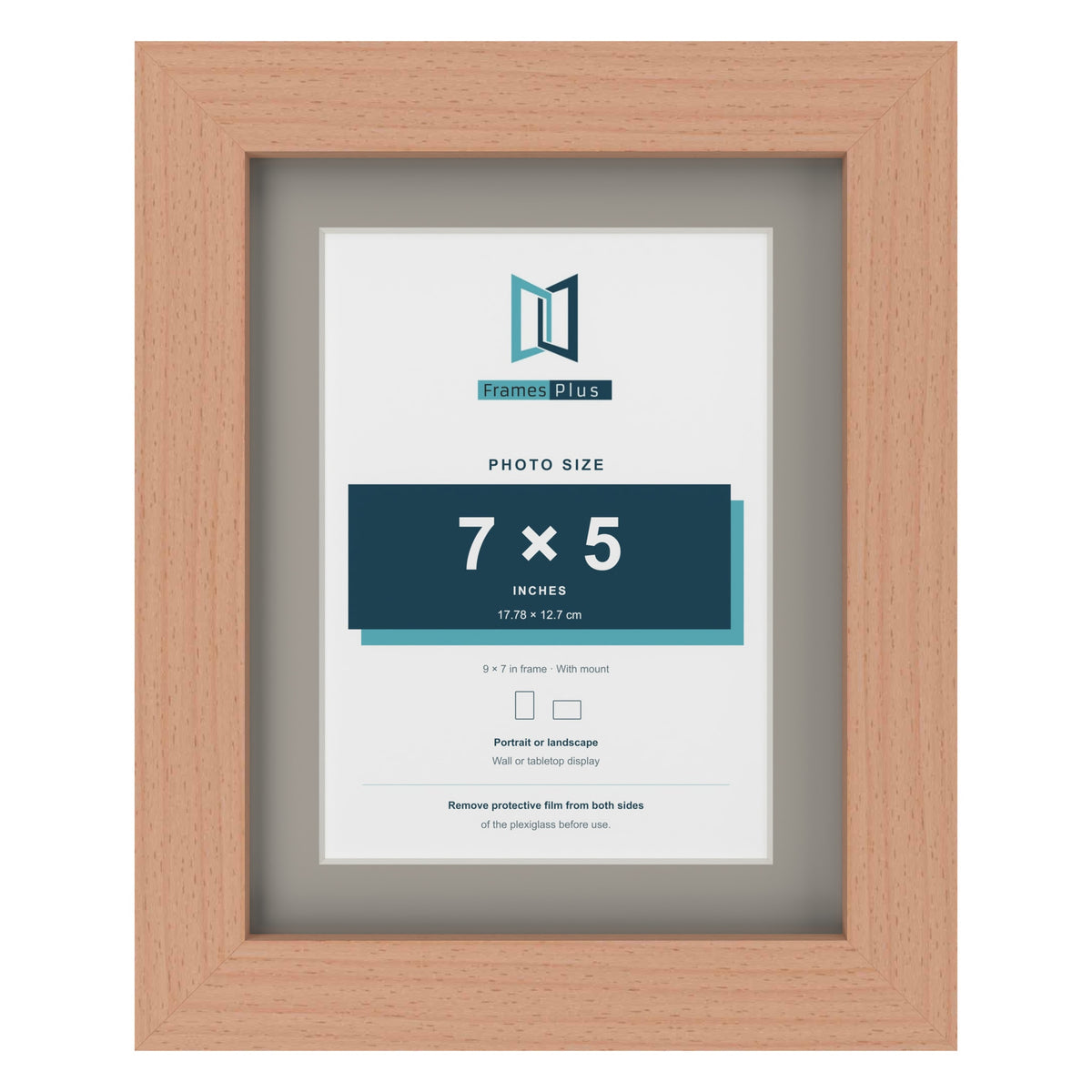 Beech 9 x 7 inch picture frame with a Dawn Grey mount for a 7 x 5 inch photo