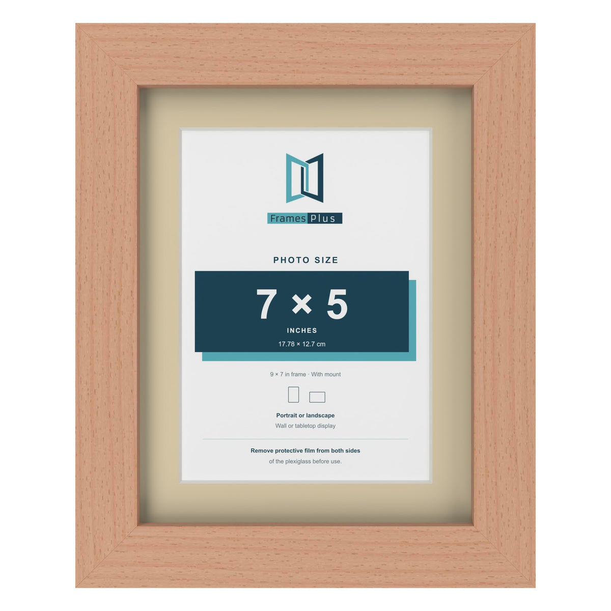 Beech 9 x 7 inch picture frame with an ivory mount for a 7 x 5 inch photo