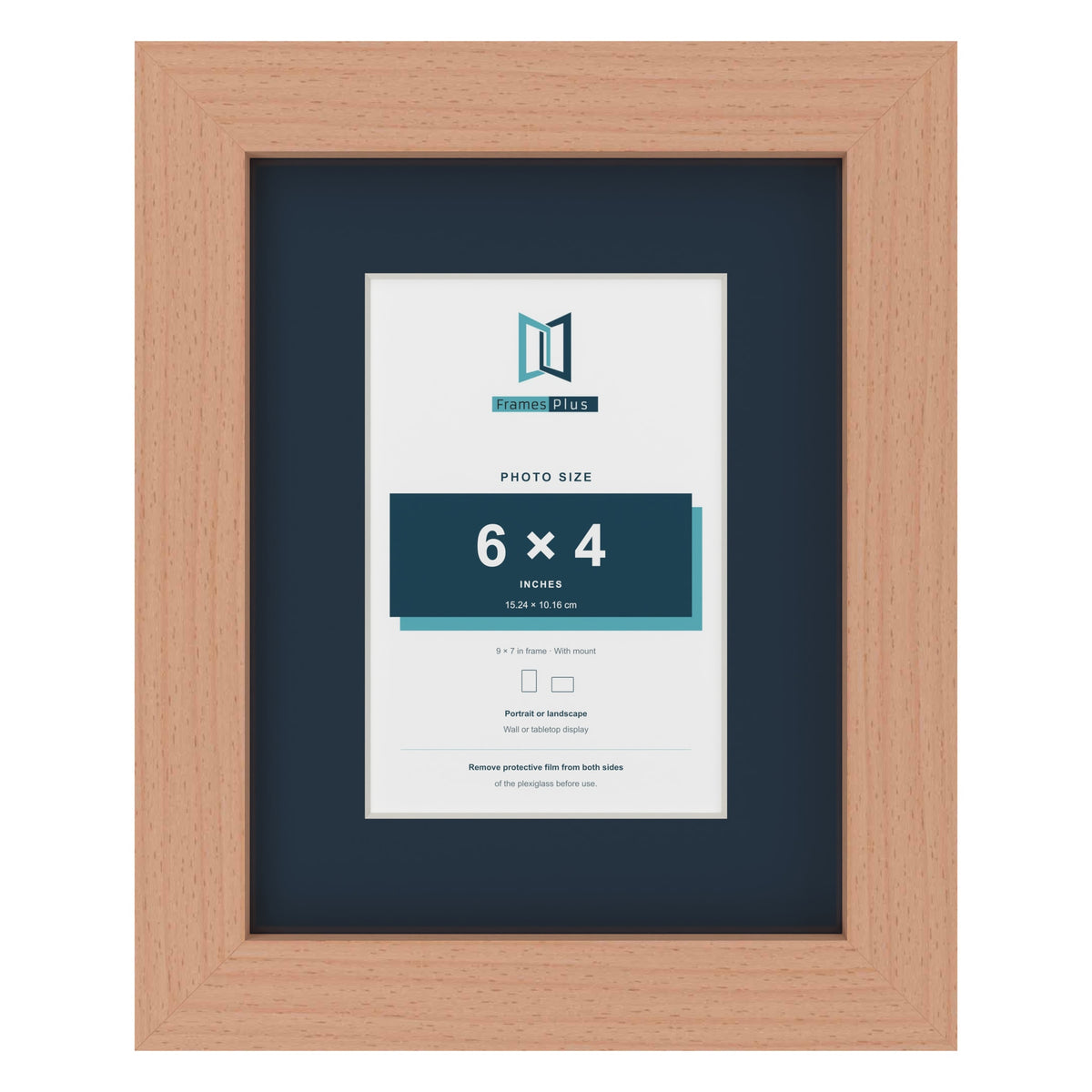 Beech 9 x 7 inch picture frame with a Pacific Blue mount for a 6 x 4 inch photo
