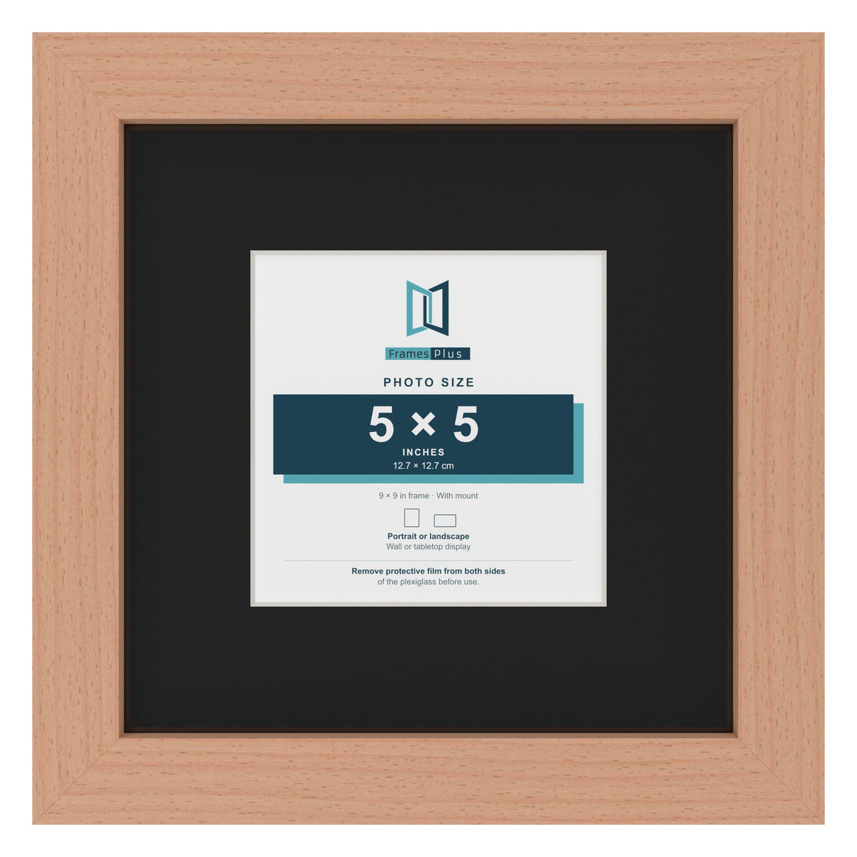 Beech 9 x 9 inch picture frame with a black mount for a 5 x 5 inch photo