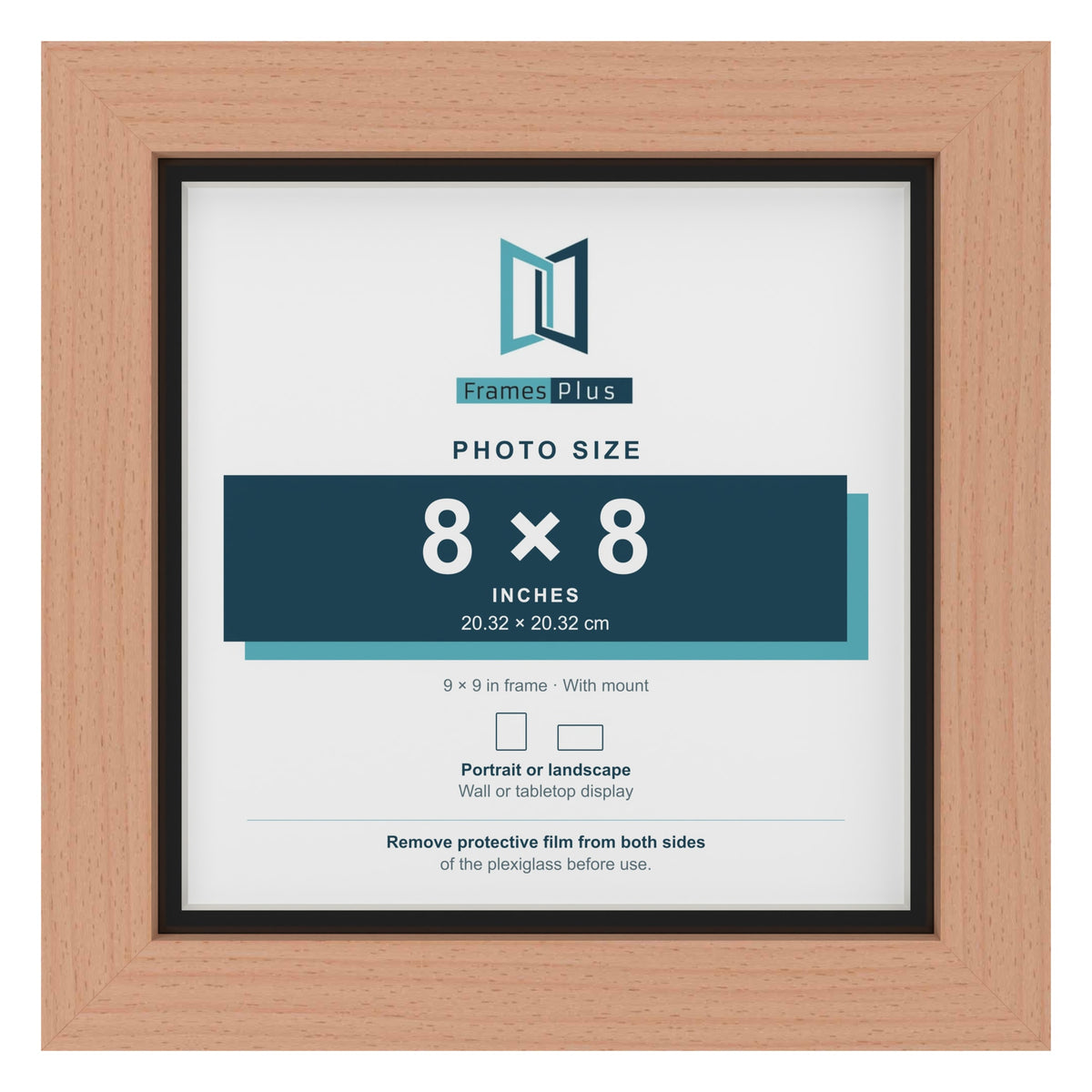 Beech 9 x 9 inch picture frame with a black mount for an 8 x 8 inch photo