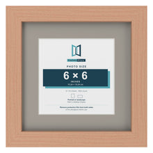 Beech 9 x 9 inch picture frame with a Dawn Grey mount for a 6 x 6 inch photo