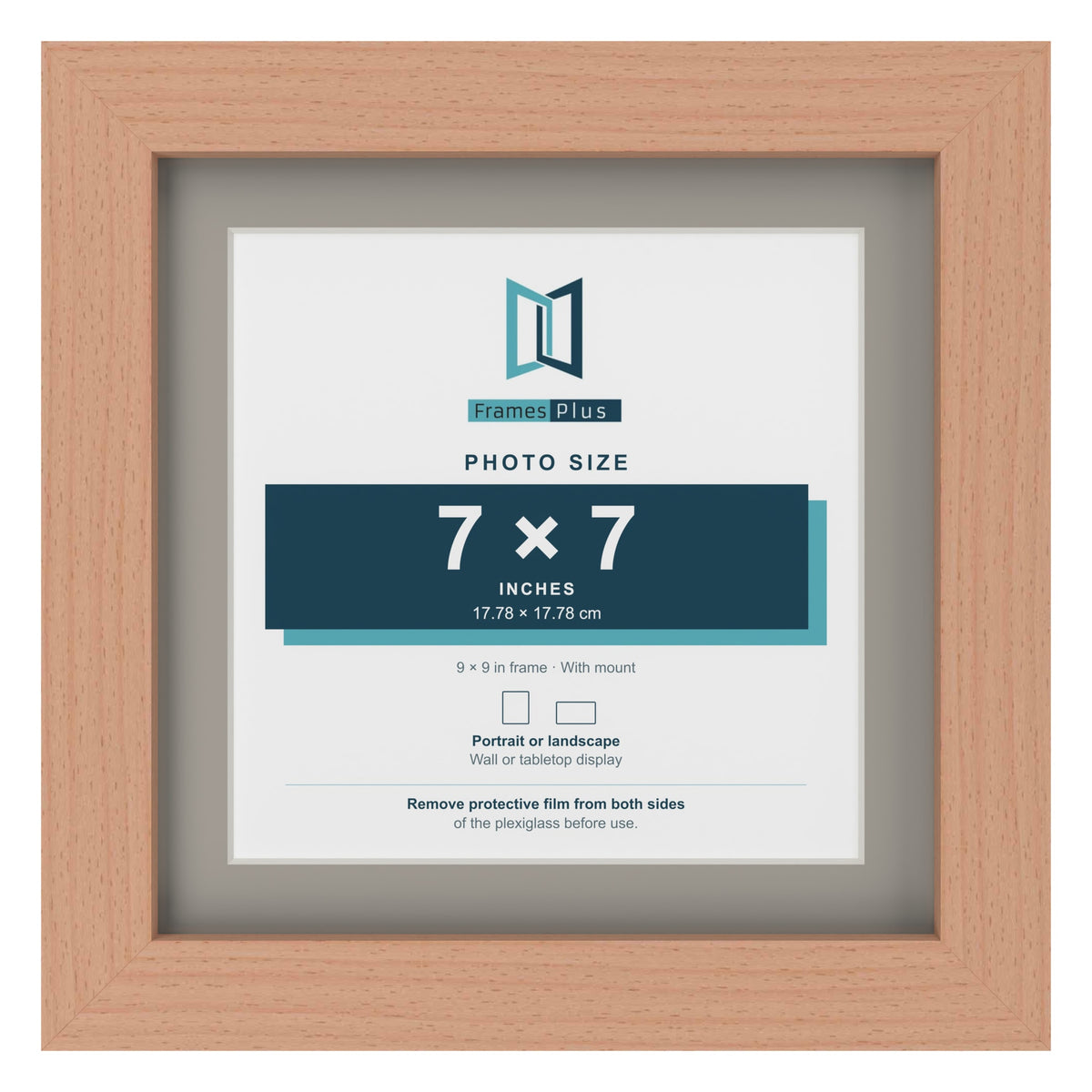 Beech 9 x 9 inch picture frame with a Dawn Grey mount for a 7 x 7 inch photo