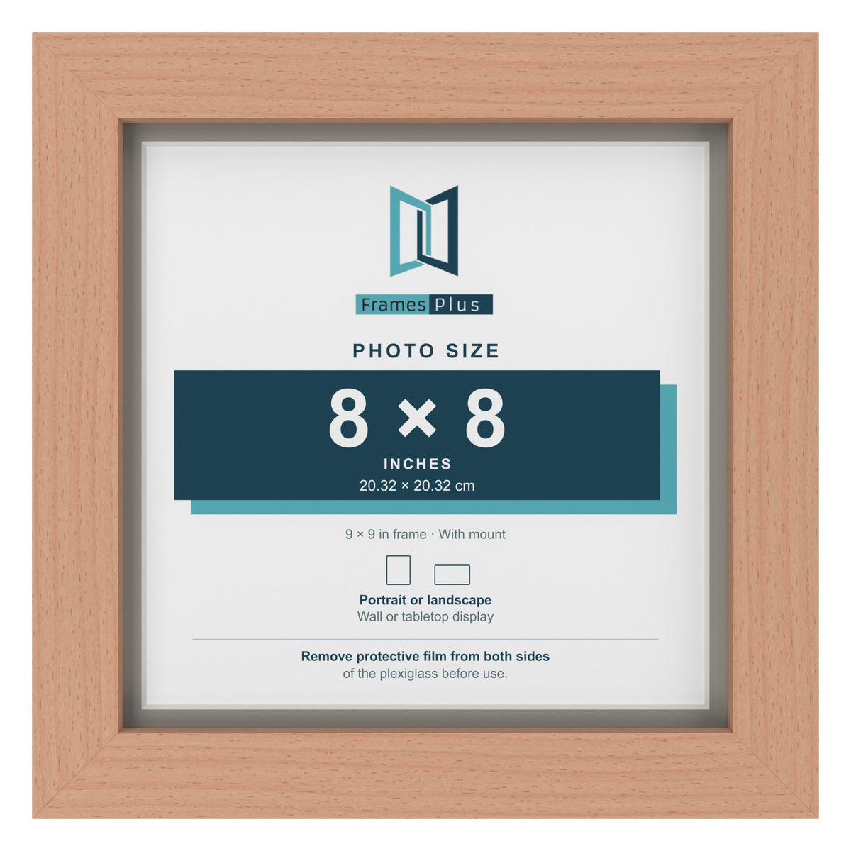 Beech 9 x 9 inch picture frame with a Dawn Grey mount for an 8 x 8 inch photo