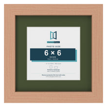 Beech 9 x 9 inch picture frame with a green mount for a 6 x 6 inch photo