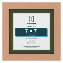 Beech 9 x 9 inch picture frame with a green mount for a 7 x 7 inch photo