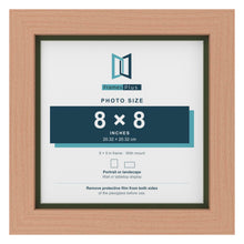 Beech 9 x 9 inch picture frame with a green mount for an 8 x 8 inch photo