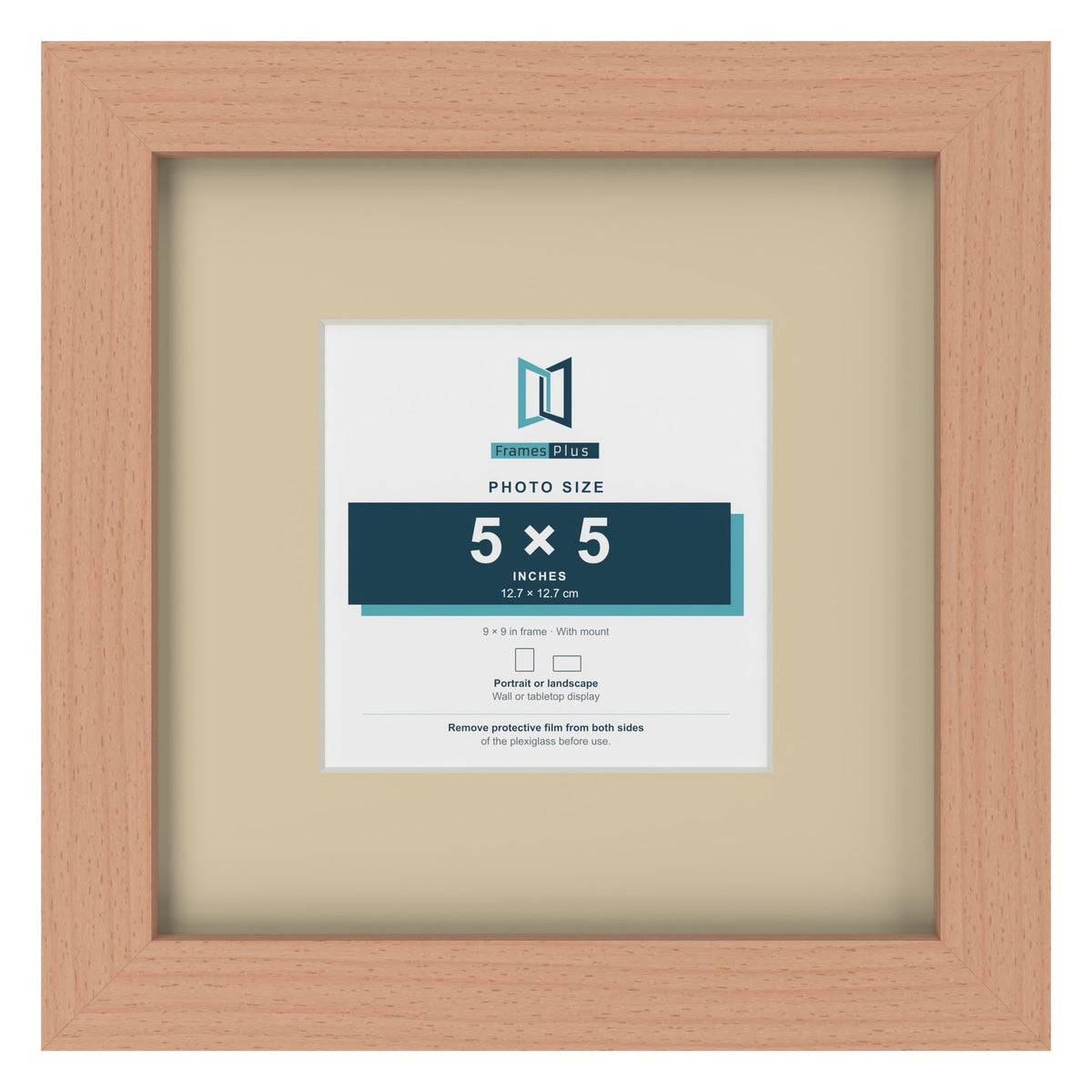 Beech 9 x 9 inch picture frame with an ivory mount for a 5 x 5 inch photo
