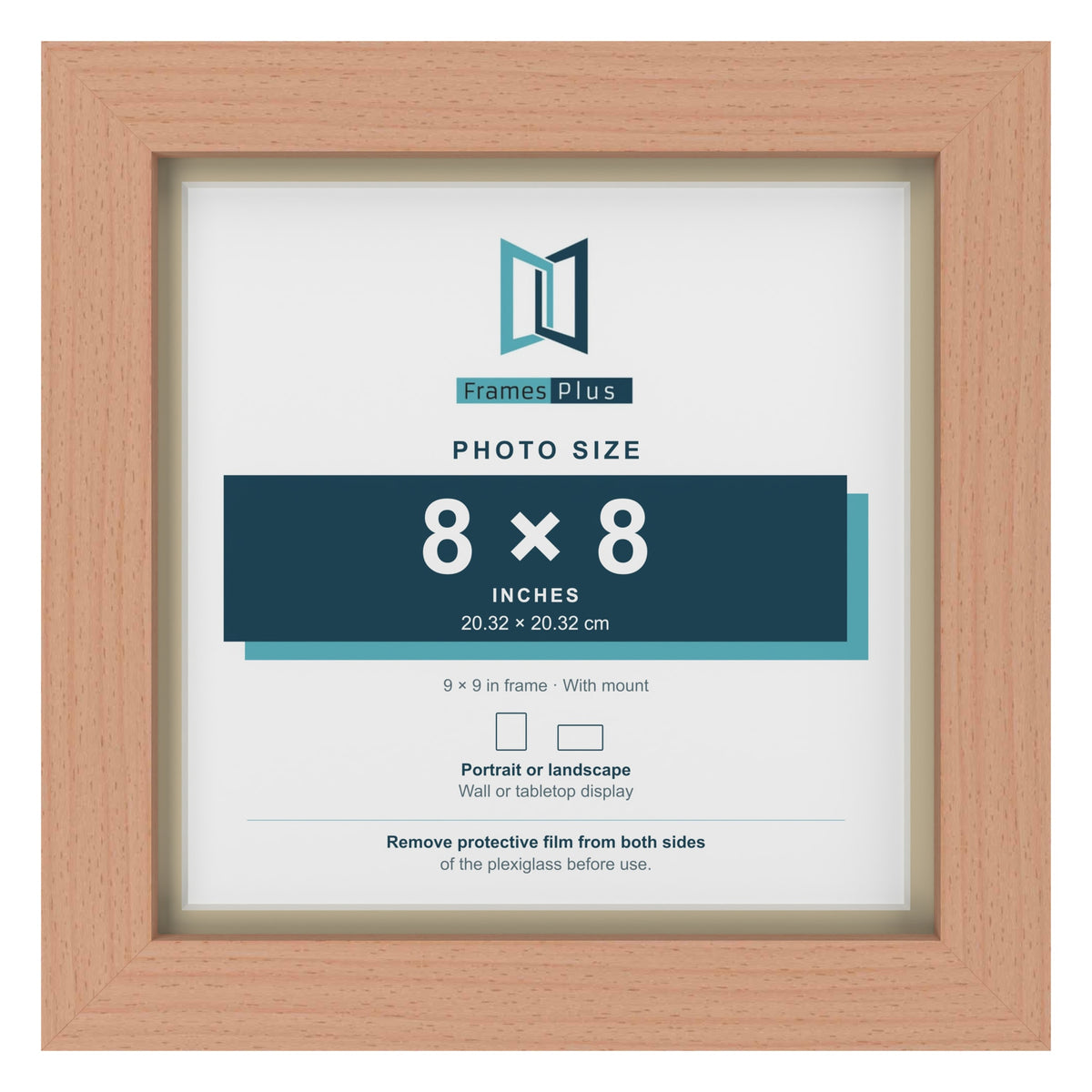 Beech 9 x 9 inch picture frame with an ivory mount for an 8 x 8 inch photo