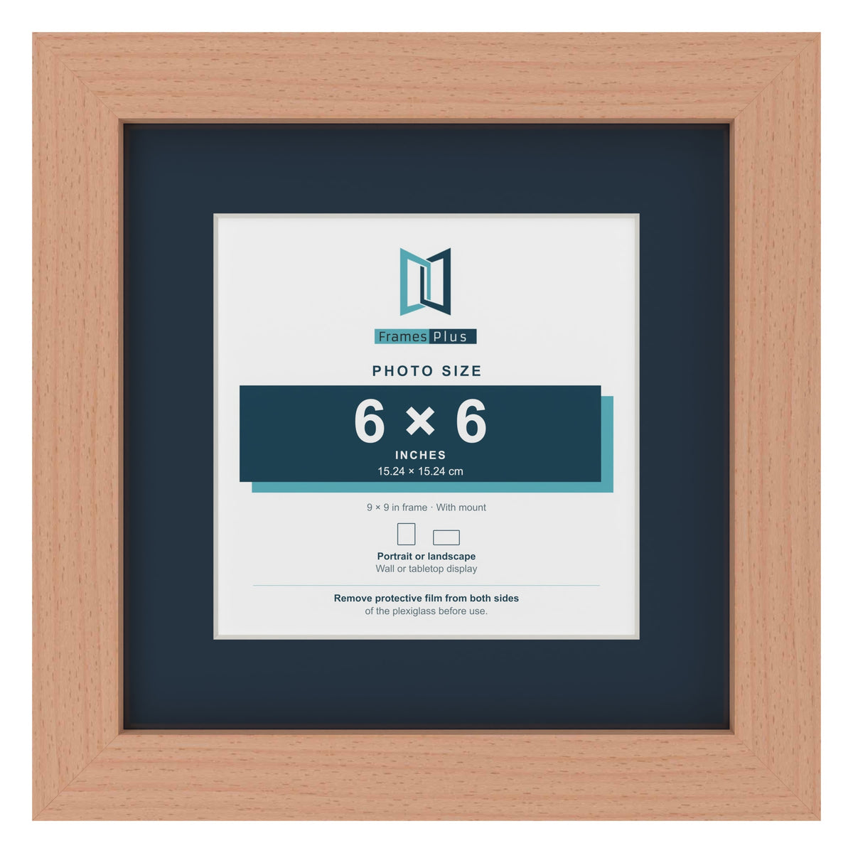 Beech 9 x 9 inch picture frame with a Pacific Blue mount for a 6 x 6 inch photo