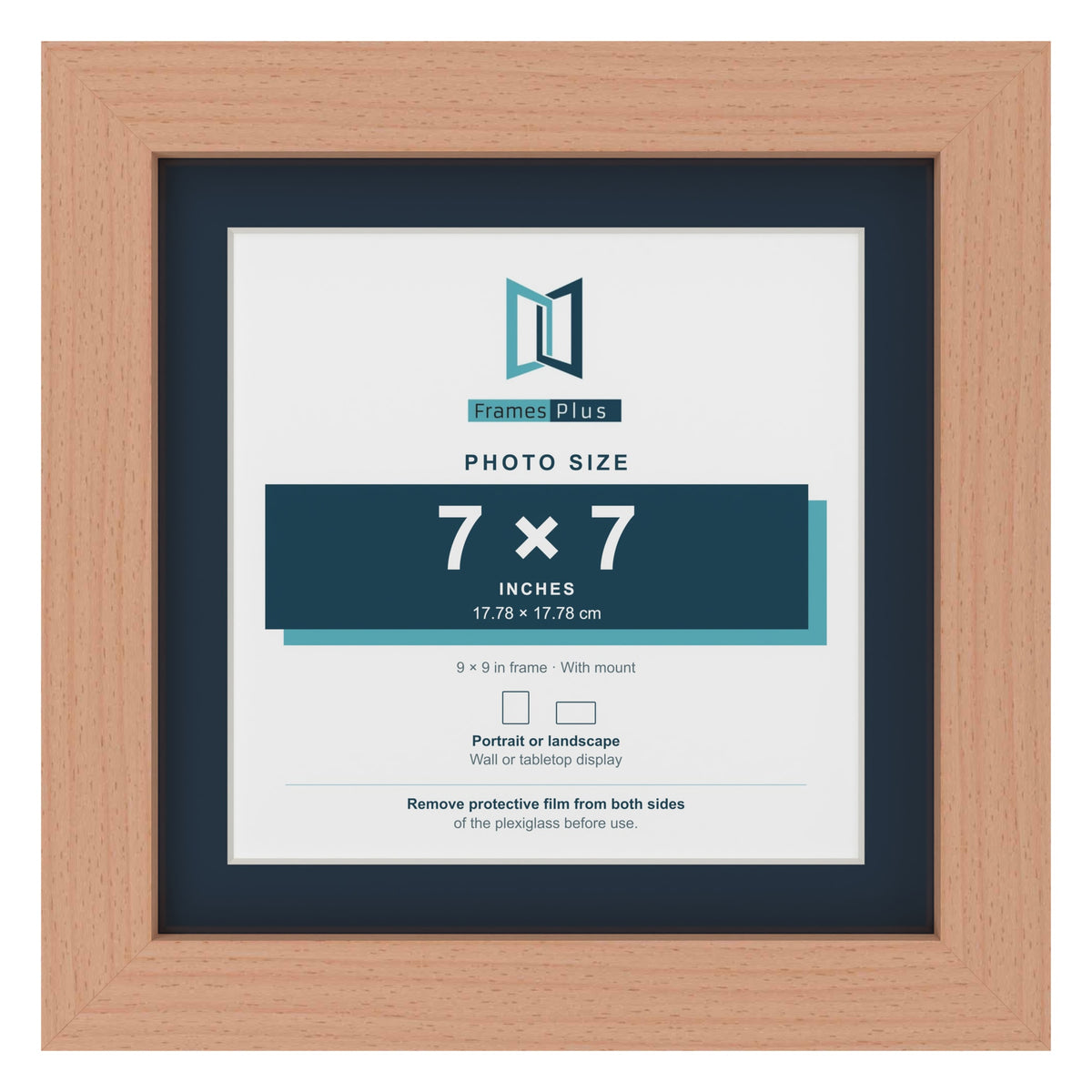 Beech 9 x 9 inch picture frame with a Pacific Blue mount for a 7 x 7 inch photo