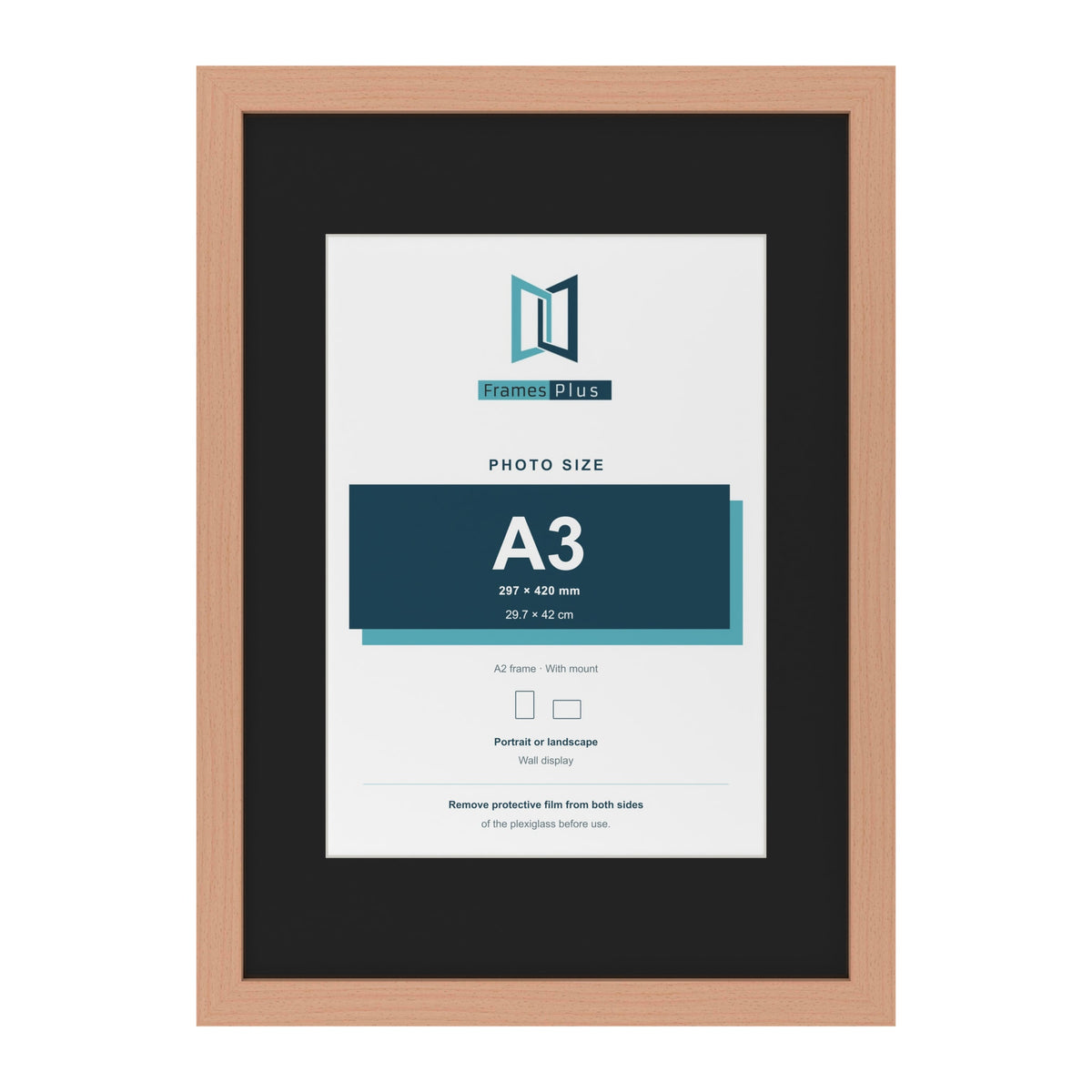 Beech A2 picture frame with a black mount for an A3 photo