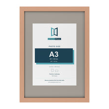 Beech A2 picture frame with a Dawn Grey mount for an A3 photo
