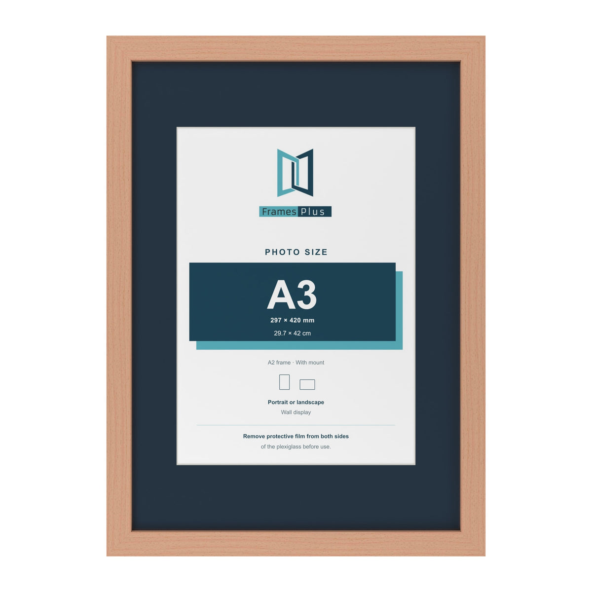 Beech A2 picture frame with a Pacific Blue mount for an A3 photo