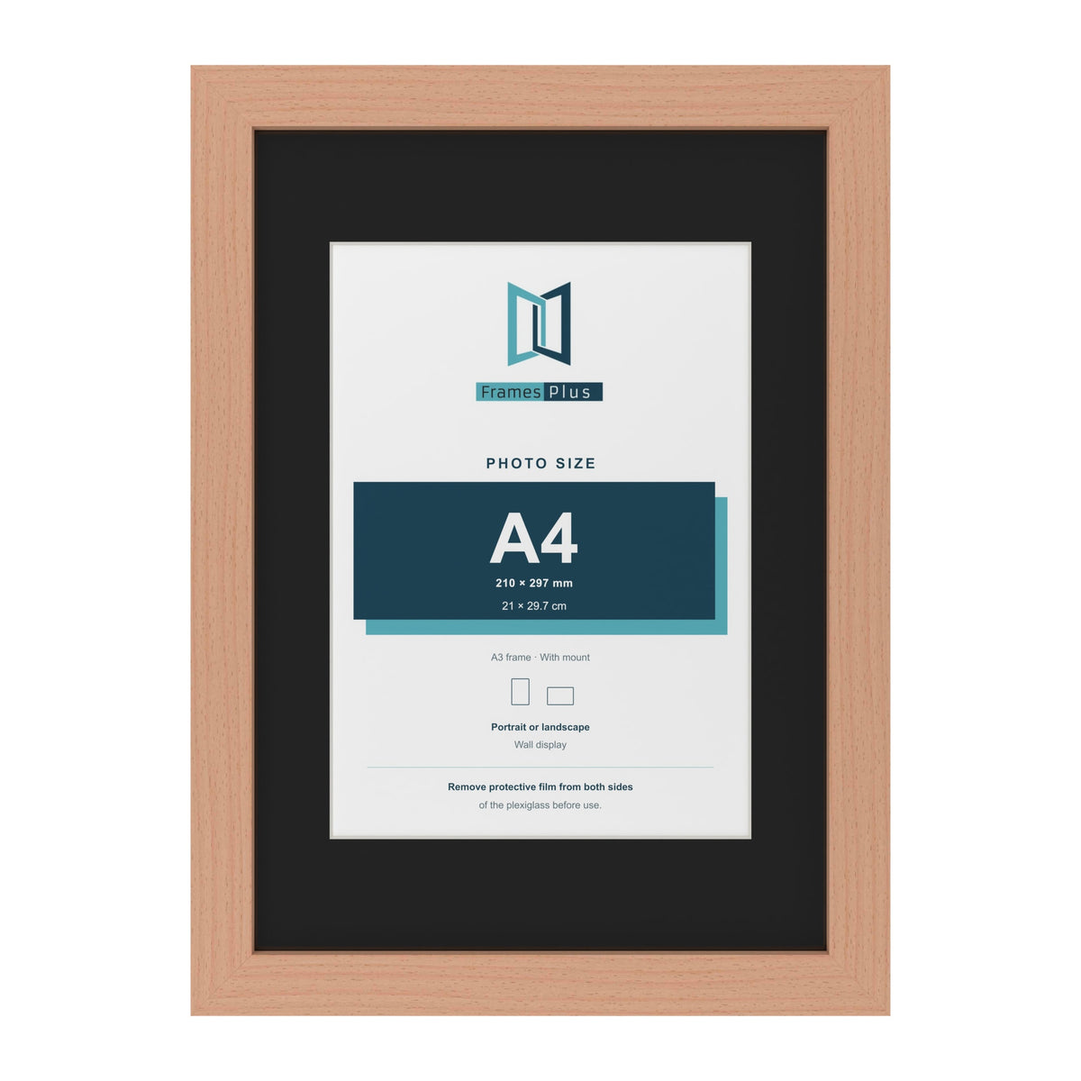 Beech A3 picture frame with a black mount for an A4 photo