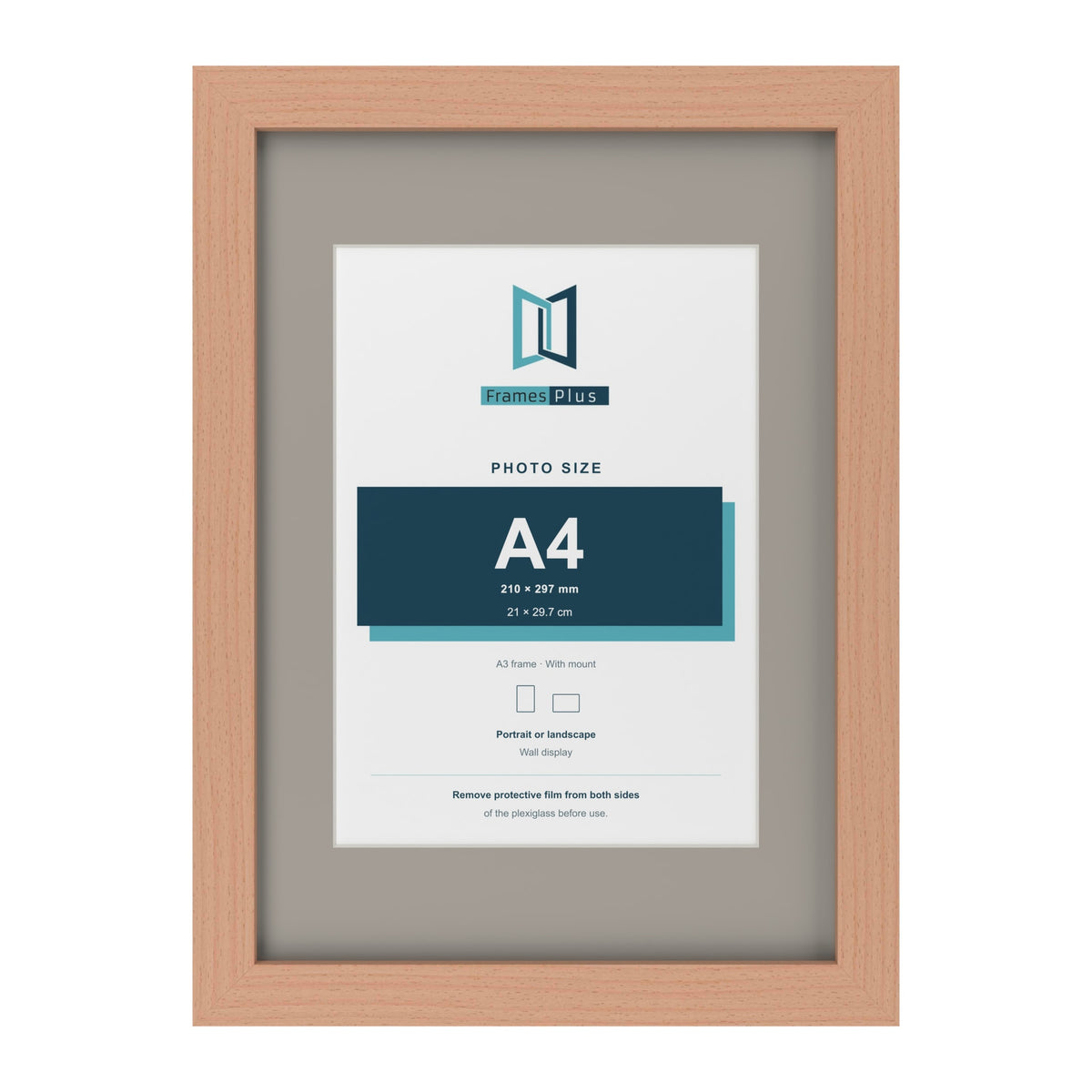 Beech A3 picture frame with a Dawn Grey mount for an A4 photo