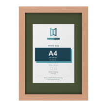 Beech A3 picture frame with a green mount for an A4 photo