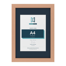 Beech A3 picture frame with a Pacific Blue mount for an A4 photo