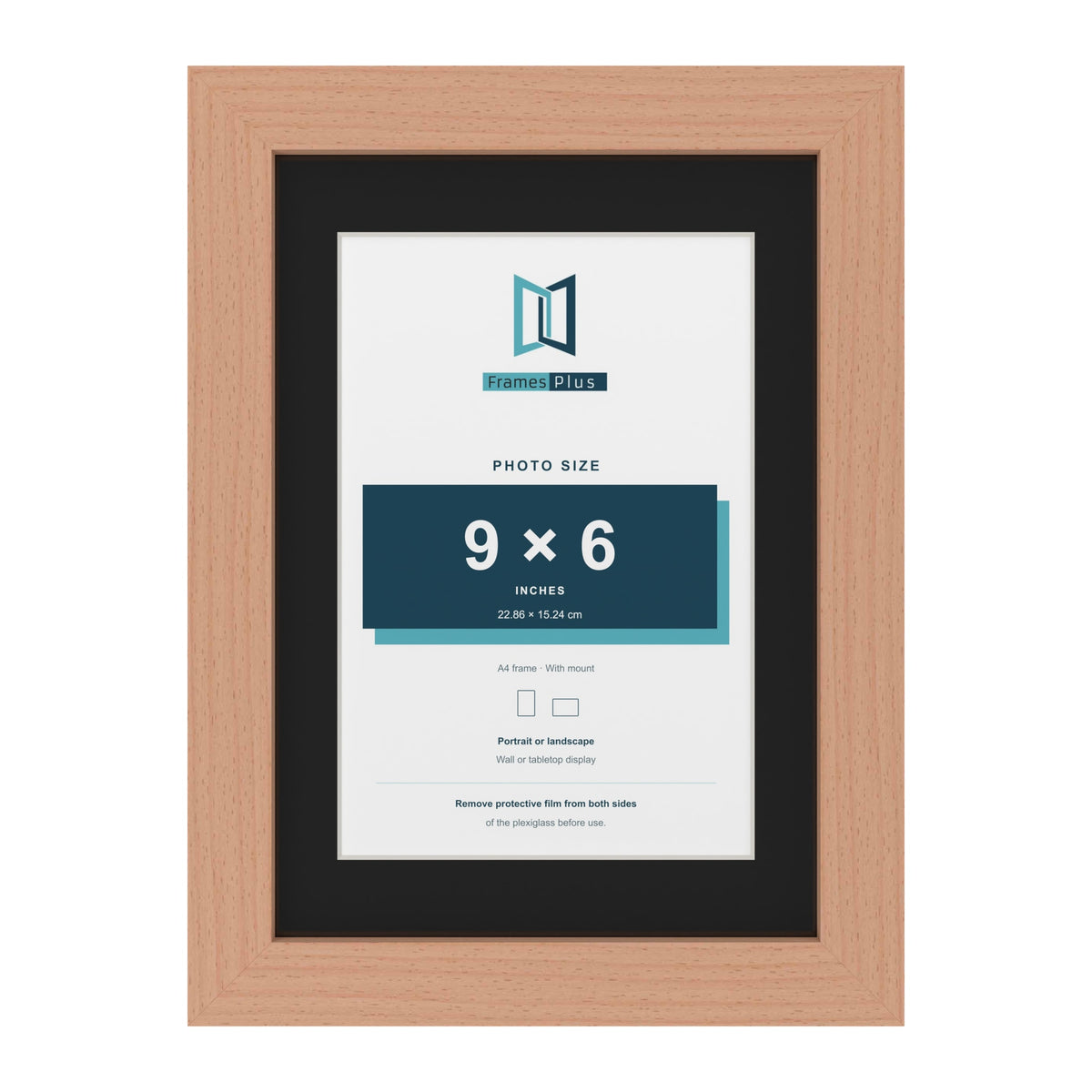 Beech A4 picture frame with a black mount for a 9 x 6 inch photo
