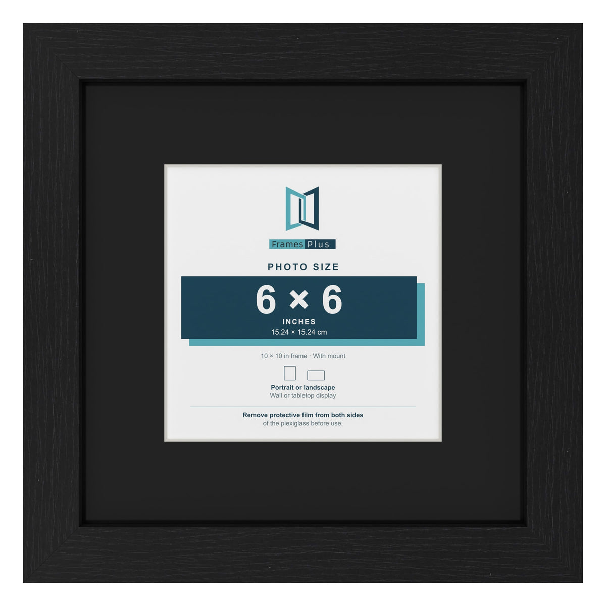 Black 10 x 10 inch picture frame with a black mount for a 6 x 6 inch photo
