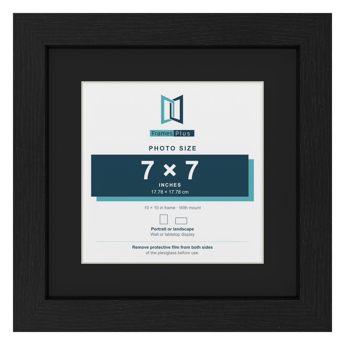 Black 10 x 10 inch picture frame with a black mount for a 7 x 7 inch photo