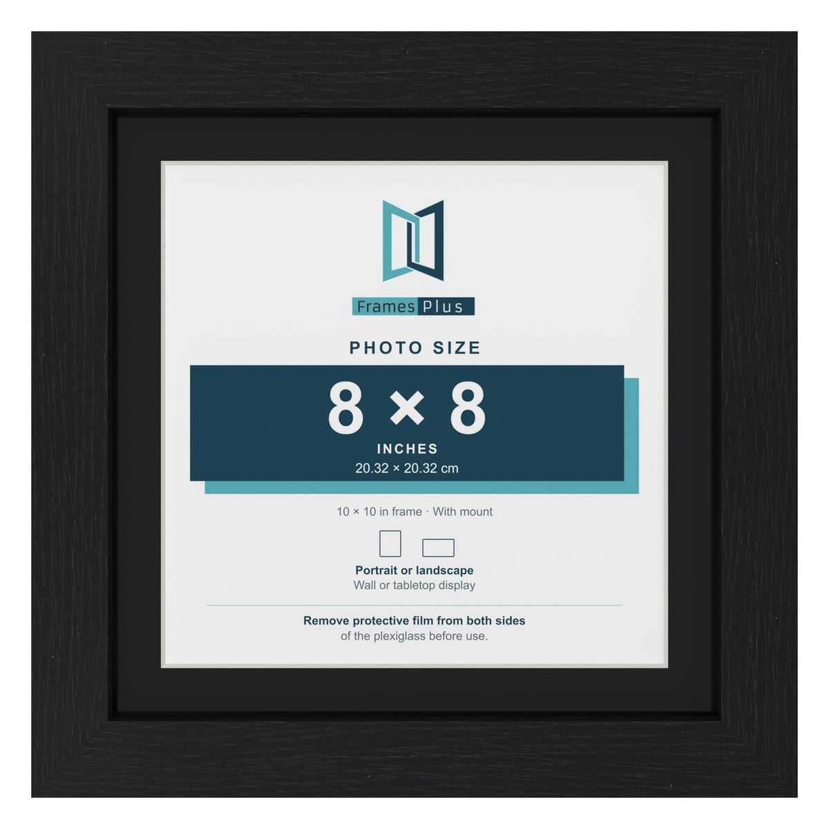 Black 10 x 10 inch picture frame with a black mount for an 8 x 8 inch photo