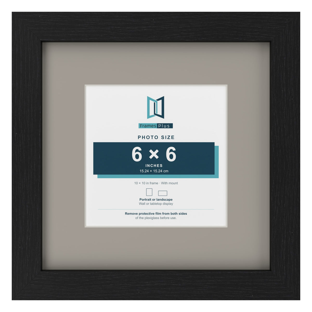 Black 10 x 10 inch picture frame with a Dawn Grey mount for a 6 x 6 inch photo