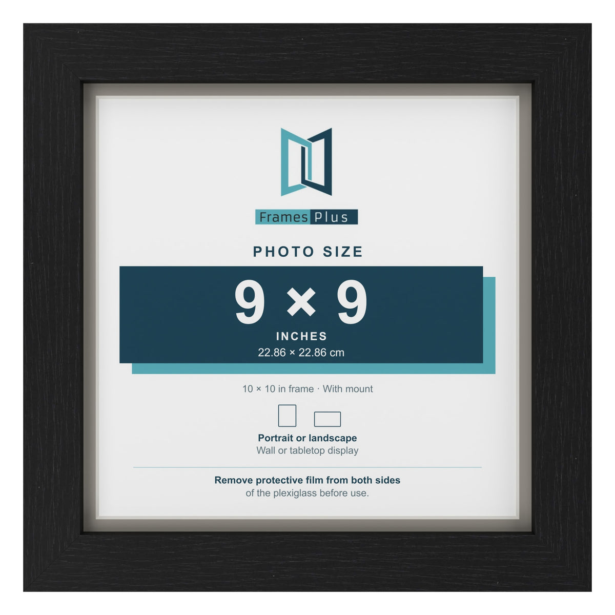 Black 10 x 10 inch picture frame with a Dawn Grey mount for a 9 x 9 inch photo