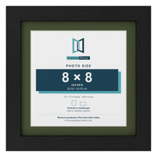 Black 10 x 10 inch picture frame with a green mount for an 8 x 8 inch photo