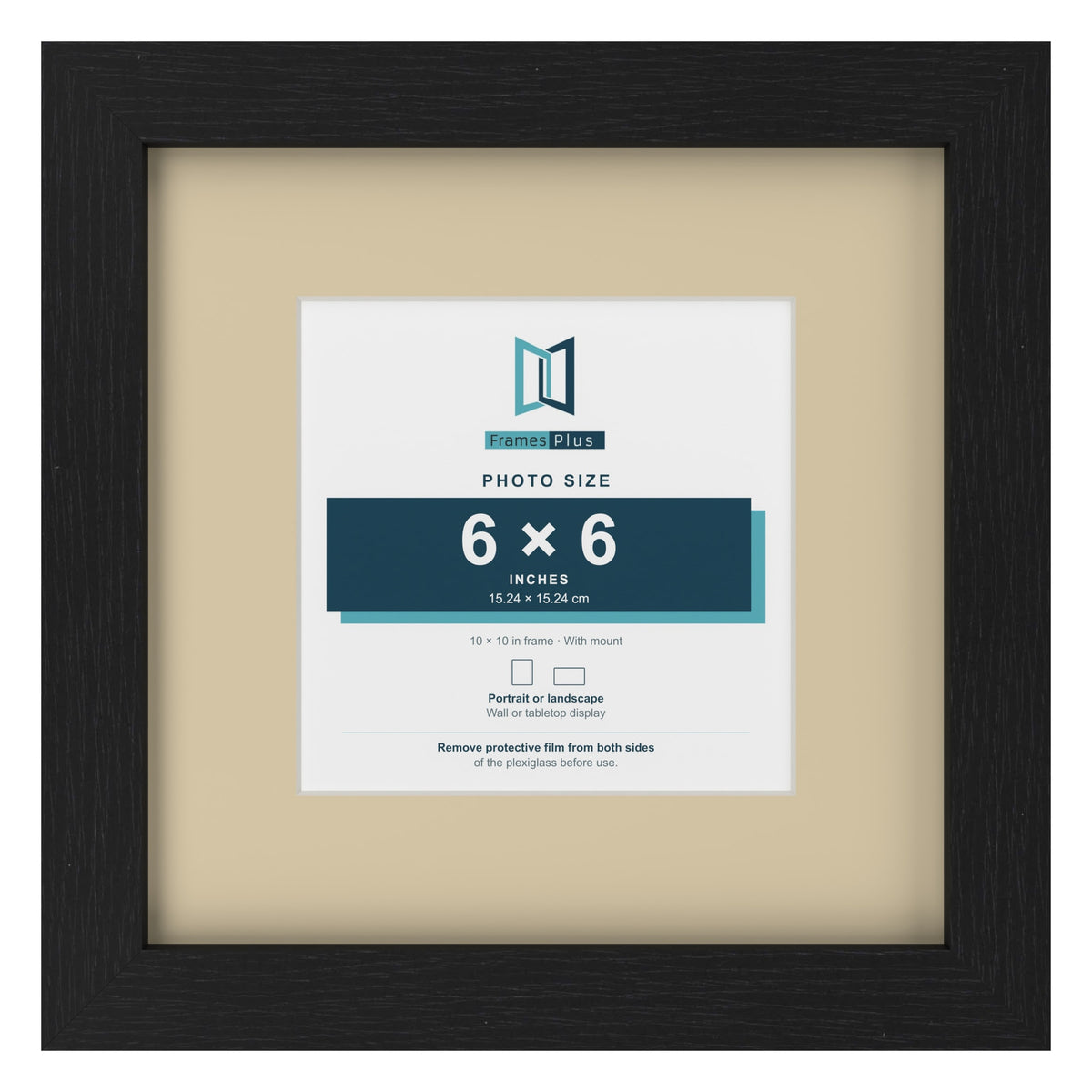 Black 10 x 10 inch picture frame with an ivory mount for a 6 x 6 inch photo