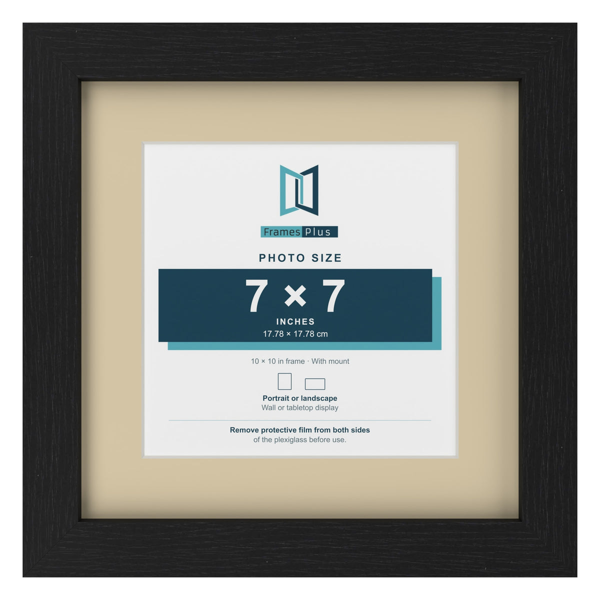 Black 10 x 10 inch picture frame with an ivory mount for a 7 x 7 inch photo